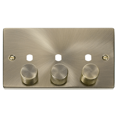 Click Deco 2 Gang Unfurnished Dimmer Plate & Knobs (1200W Max) - 3 Apertures Antique Brass