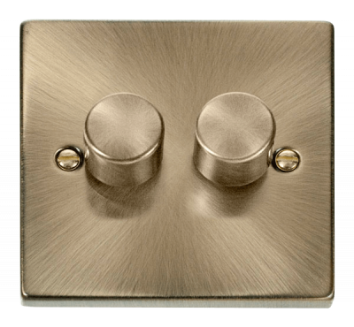 Click Deco 2 Gang 2 Way 100W Trailing Edge Dimmer Switch Antique Brass