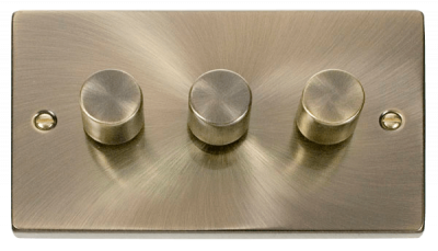 Click Deco 3 Gang 2 Way 100W Trailing Edge Dimmer Switch Antique Brass