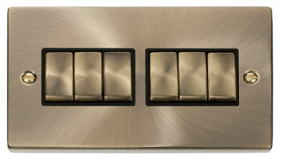 Click Deco 10AX 6 Gang 2 Way Plate Switch Antique Brass