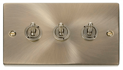 Click Deco 10AX 3 Gang 2 Way Toggle Plate Switch Antique Brass
