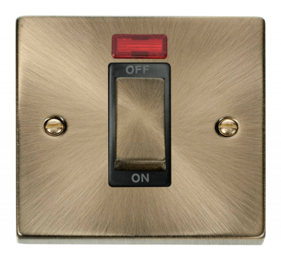 Click Deco 45A 1 Gang DP Plate Switch With Neon Antique Brass