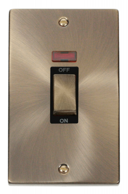 Click Deco 45A 2 Gang (Vertical) DP Plate Switch With Neon  Antique Brass