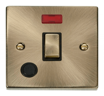 Click Deco 20A DP Plate Switch With Optional Flex Outlet With Neon Antique Brass
