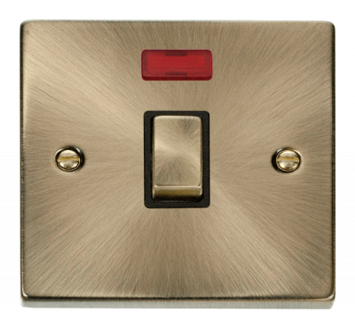 Click Deco 20A DP Plate Switch With Neon Antique Brass