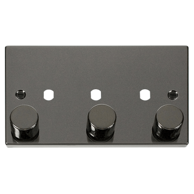 Click Deco 2 Gang Unfurnished Dimmer Plate & Knobs (1200W Max) - 3 Apertures  Black Nickel