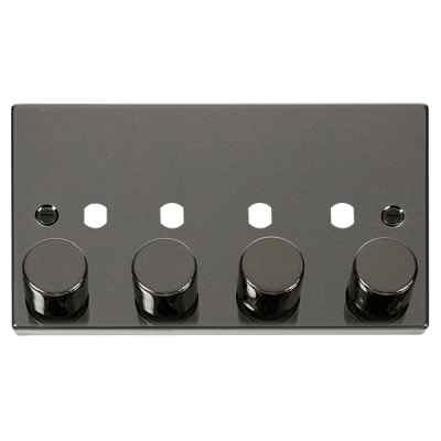 Click Deco 2 Gang Unfurnished Dimmer Plate & Knobs (1600W Max) - 4 Apertures  Black Nickel
