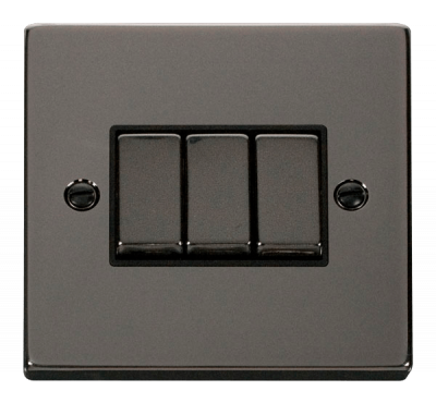 Click Deco 10AX 3 Gang 2 Way Plate Switch Black Nickel