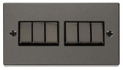 Click Deco 10AX 6 Gang 2 Way Plate Switch Black Nickel