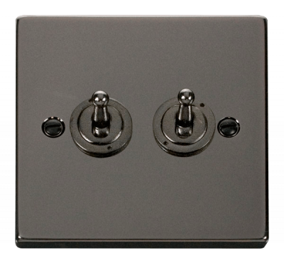Click Deco 10AX 2 Gang 2 Way Toggle Plate Switch Black Nickel