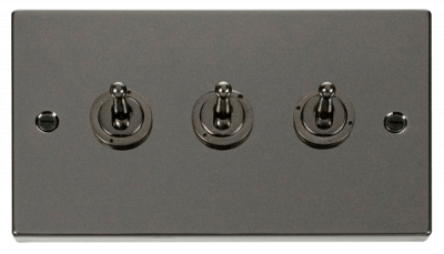 Click Deco 10AX 3 Gang 2 Way Toggle Plate Switch Black Nickel