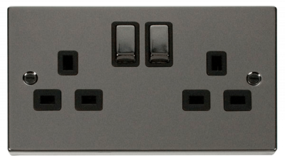 Click Deco 13A 2 Gang DP Switched Socket Outlet Black Nickel