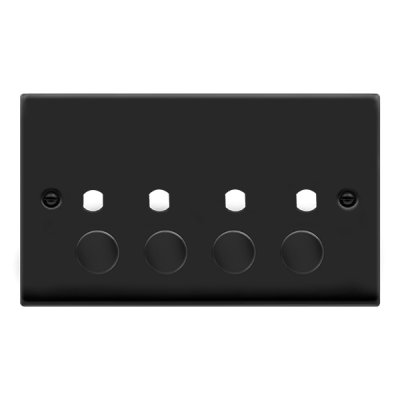 Click Deco 2 Gang Unfurnished Dimmer Plate & Knobs (1600W Max) - 4 Apertures  Matt Black
