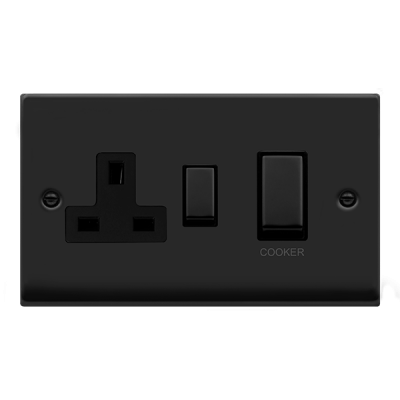 Click Deco Cooker Panel 45A 2 Gang DP Switch With 13A DP Switched Socket Outlet Matt Black