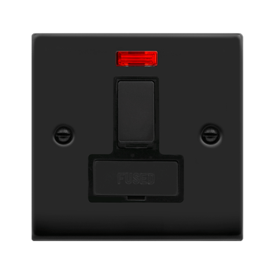 Click Deco Connection Unit Switched + Neon Fused 13A Matt Black