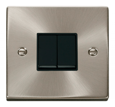 Click Deco 10AX 2 Gang 2 Way Plate Switch Satin Chrome/Black Insert