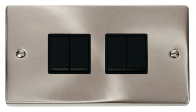 Click Deco 10AX 4 Gang 2 Way Plate Switch Satin Chrome/Black Insert