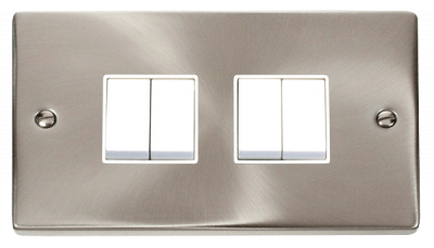 Click Deco 10AX 4 Gang 2 Way Plate Switch Satin Chrome/White Insert