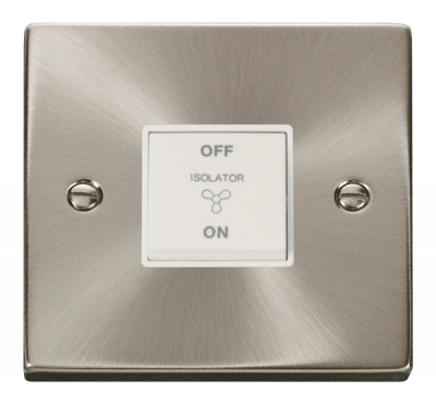 Click Deco 10A 3 Pole Fan Isolation Plate Switch Satin Chrome/White Insert
