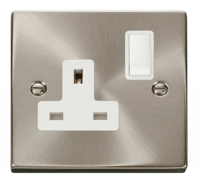 Click Deco 13A 1 Gang DP Switched Socket Outlet Satin Chrome/White Insert