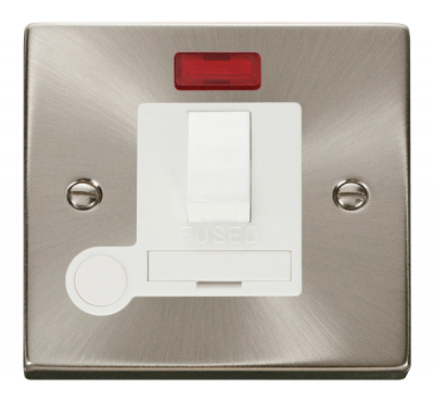 Click Deco 13A DP Switched FCU With Neon & Optional Flex Outlet Satin Chrome/White Insert