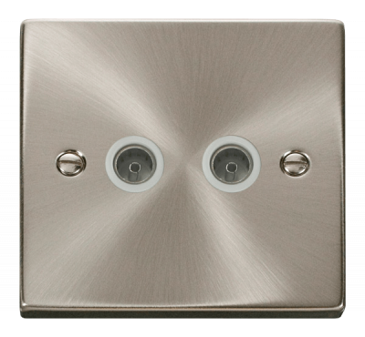 Click Deco Twin Non-Isolated Coaxial Outlet Satin Chrome/White Insert