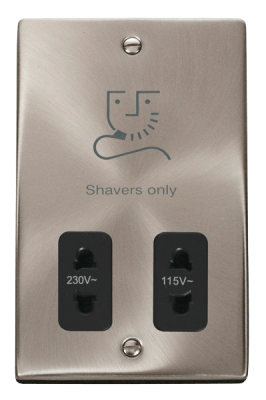 Click Deco 115V/230V Dual Voltage Shaver Socket Outlet Satin Chrome/Black Insert