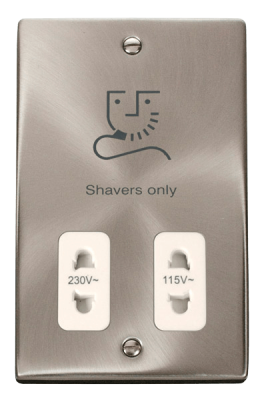 Click Deco 115V/230V Dual Voltage Shaver Socket Outlet Satin Chrome/White Insert