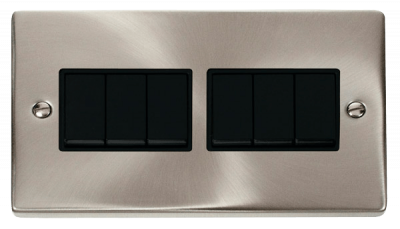Click Deco 10AX 6 Gang 2 Way Plate Switch Satin Chrome/Black Insert
