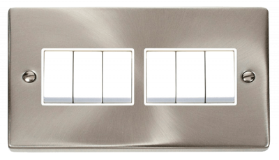 Click Deco 10AX 6 Gang 2 Way Plate Switch Satin Chrome/White Insert