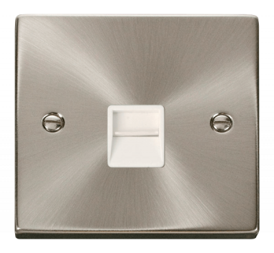 Click Deco Single Telephone Outlet (Secondary) Satin Chrome/White Insert