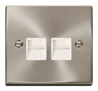 Click Deco Twin Telephone Outlet (Secondary) Satin Chrome/White Insert