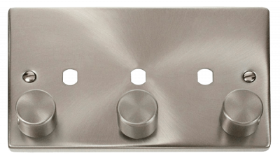 Click Deco 2 Gang Unfurnished Dimmer Plate & Knobs (1200W Max) - 3 Apertures Satin Chrome