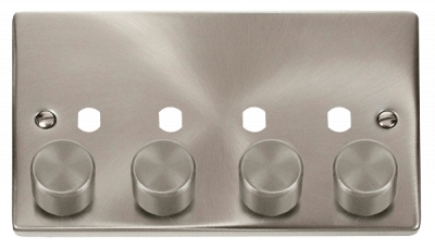 Click Deco 2 Gang Unfurnished Dimmer Plate & Knobs (1600W Max) - 4 Apertures Satin Chrome