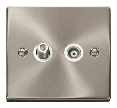 Click Deco Isolated Satellite & Isolated Coaxial Outlet  Satin Chrome/White Insert