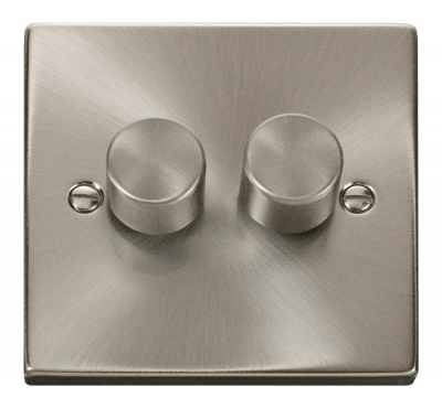Click Deco 2 Gang 2 Way 100W Trailing Edge Dimmer Switch Satin Chrome