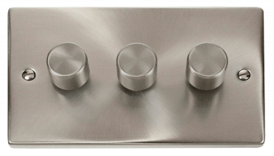 Click Deco 3 Gang 2 Way 100W Trailing Edge Dimmer Switch Satin Chrome