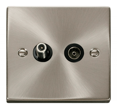Click Deco Non-Isolated Satellite & Non-Isolated Coaxial Outlet Satin Chrome/Black Insert