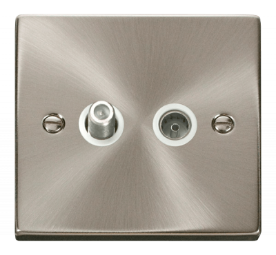 Click Deco Non-Isolated Satellite & Non-Isolated Coaxial Outlet Satin Chrome/White Insert