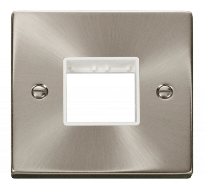 Click Deco 1 Gang MiniGrid Unfurnished Plate - 2 Apertures Satin Chrome/White Insert