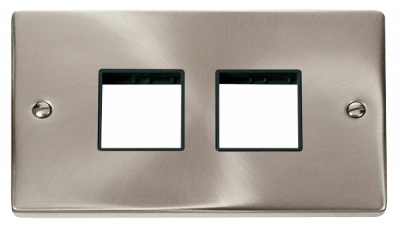 Click Deco 2 Gang MiniGrid Unfurnished Plate - 2 x 2 Apertures Satin Chrome/Black Insert