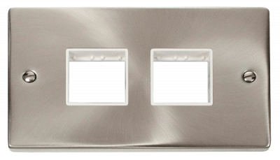 Click Deco 2 Gang MiniGrid Unfurnished Plate - 2 x 2 Apertures Satin Chrome/White Insert