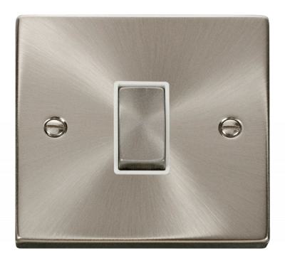 Click Deco 10AX 1 Gang 2 Way Plate Switch Satin Chrome/White Insert