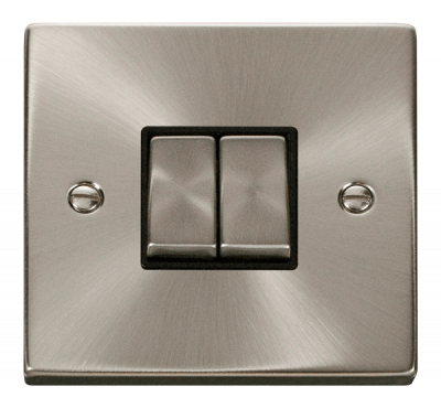 Click Deco 10AX 2 Gang 2 Way Plate Switch Satin Chrome/Black Insert