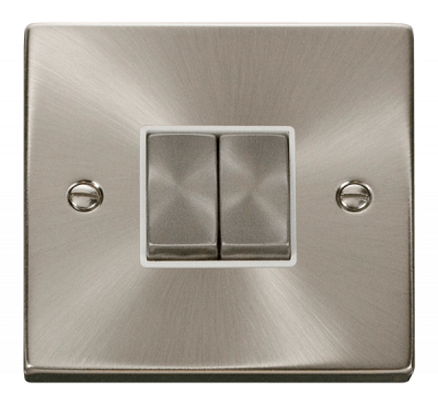 Click Deco 10AX 2 Gang 2 Way Plate Switch Satin Chrome/White Insert