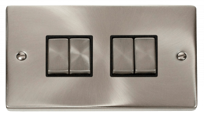 Click Deco 10AX 4 Gang 2 Way Plate Switch Satin Chrome/Black Insert