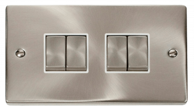 Click Deco 10AX 4 Gang 2 Way Plate Switch Satin Chrome/White Insert