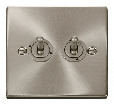 Click Deco 10AX 2 Gang 2 Way Toggle Plate Switch Satin Chrome