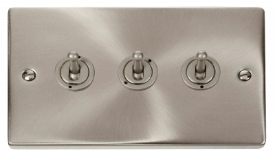 Click Deco 10AX 3 Gang 2 Way Toggle Plate Switch Satin Chrome