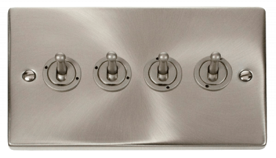 Click Deco 10AX 4 Gang 2 Way Toggle Plate Switch Satin Chrome
